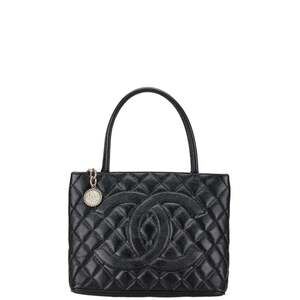 CHANEL Black Caviar Leather Logo Shoulder Bag